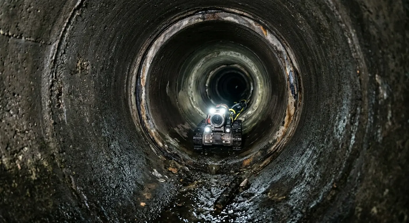 Robotic sewer camera inspecting pipe interior for Drain Snake Service in Claiborne