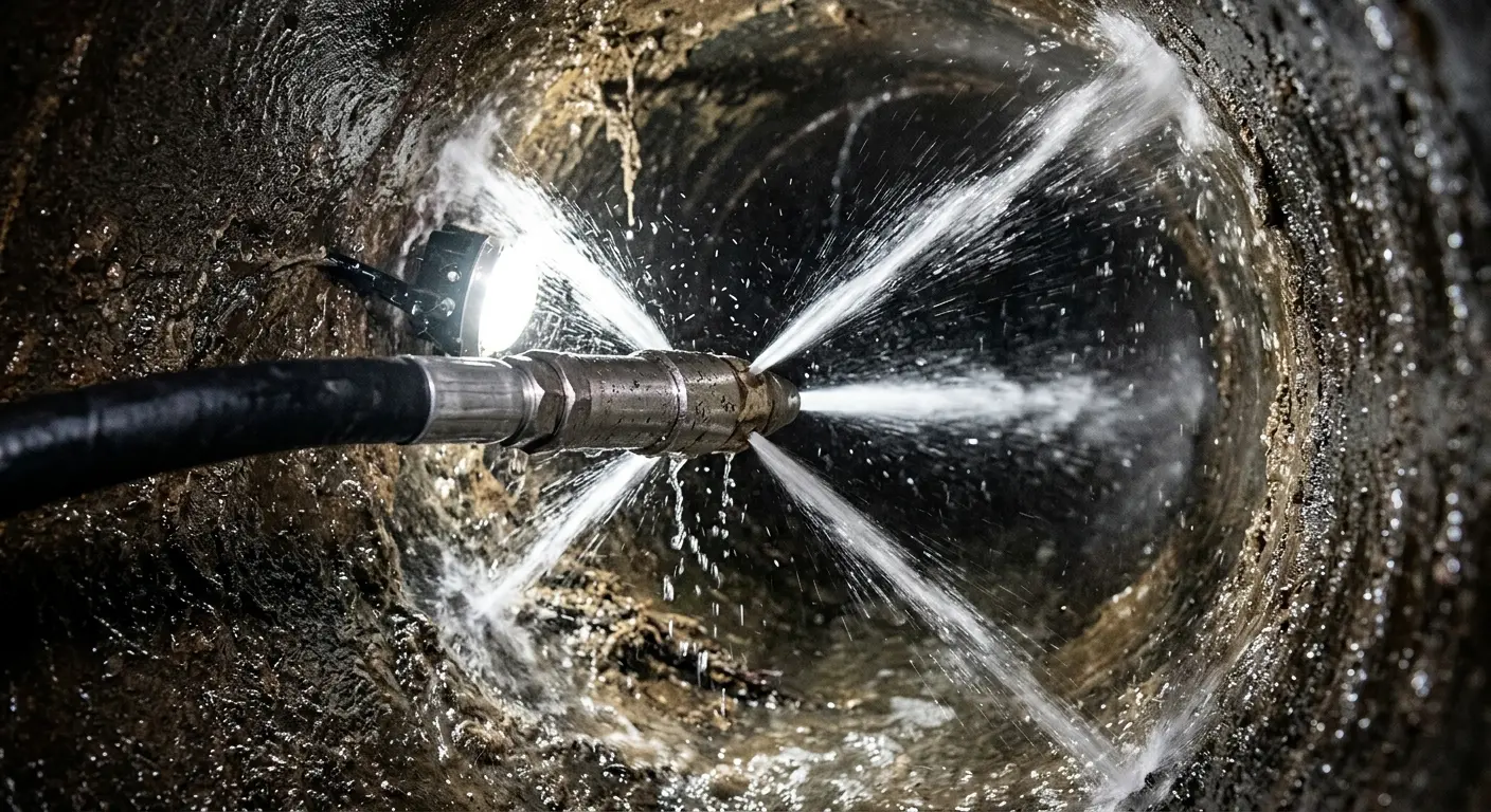 High-pressure hydro jetting nozzle cleaning sewer pipe for Storm Drain Cleaning in Claiborne